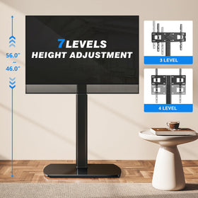 YOMT universal tv floor stand sturdy steel frame keeps TVs steady.