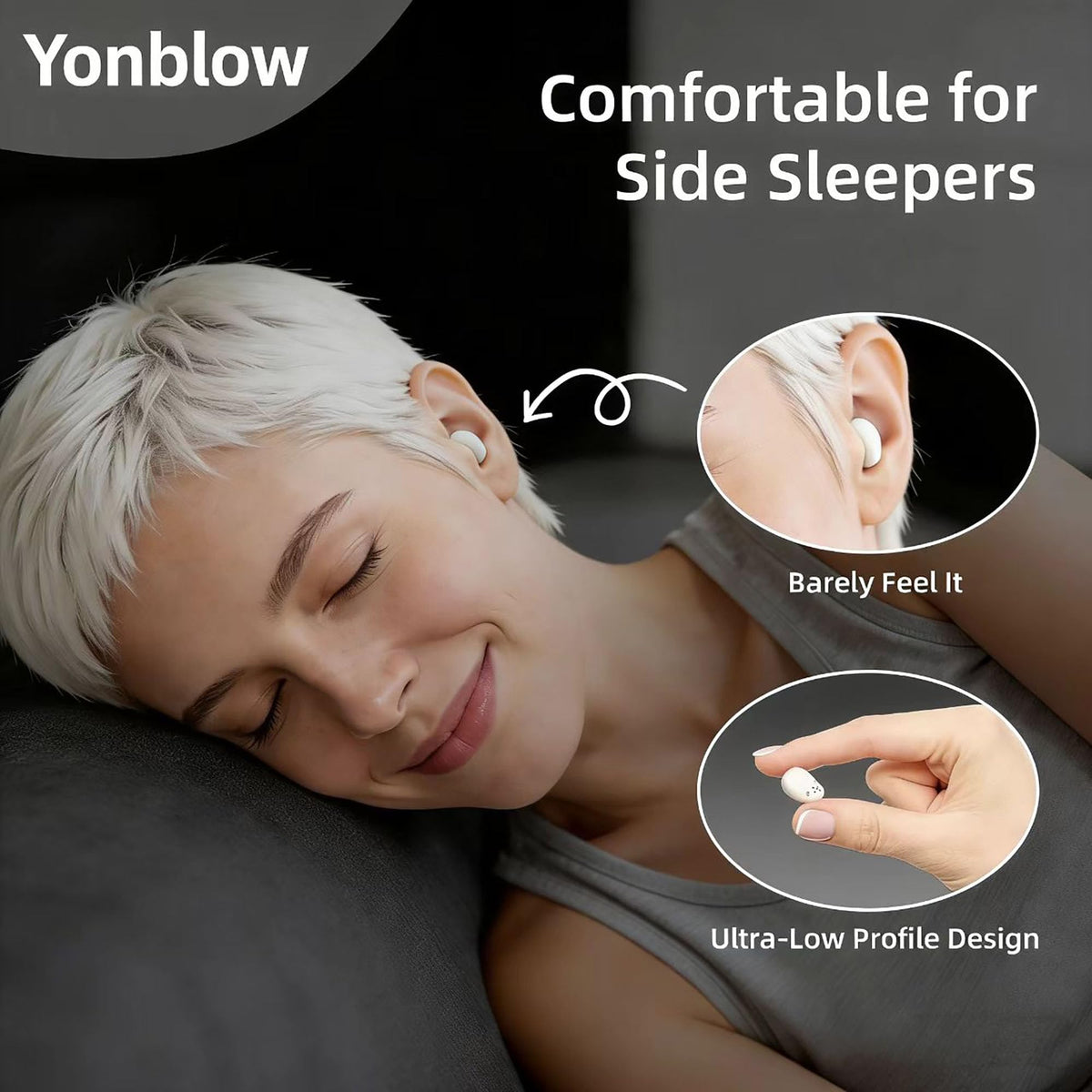 Yonblow close-up of silicone tip highlighting comfort and secure seal for sleep