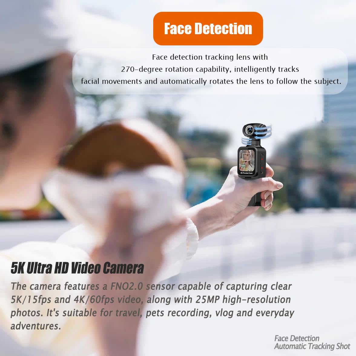 YONDENE Pocket Camera external mic captures clear audio in noisy environments.
