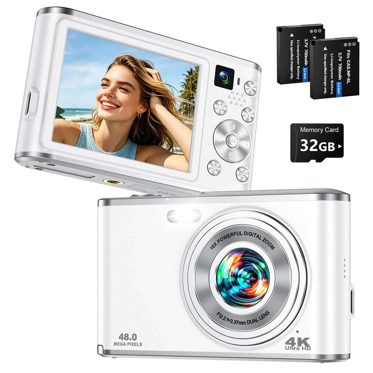 YOODEE 2026 4K camera front view, compact design ideal for on-the-go shooting.