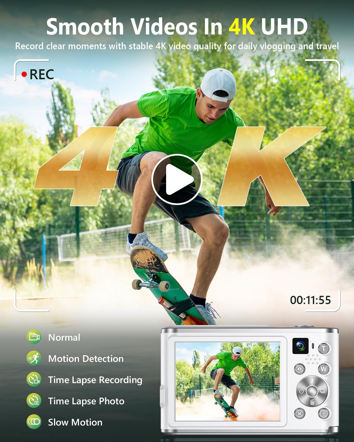 YOODEE 2026 4K camera side shot, versatile for vlogging setups.