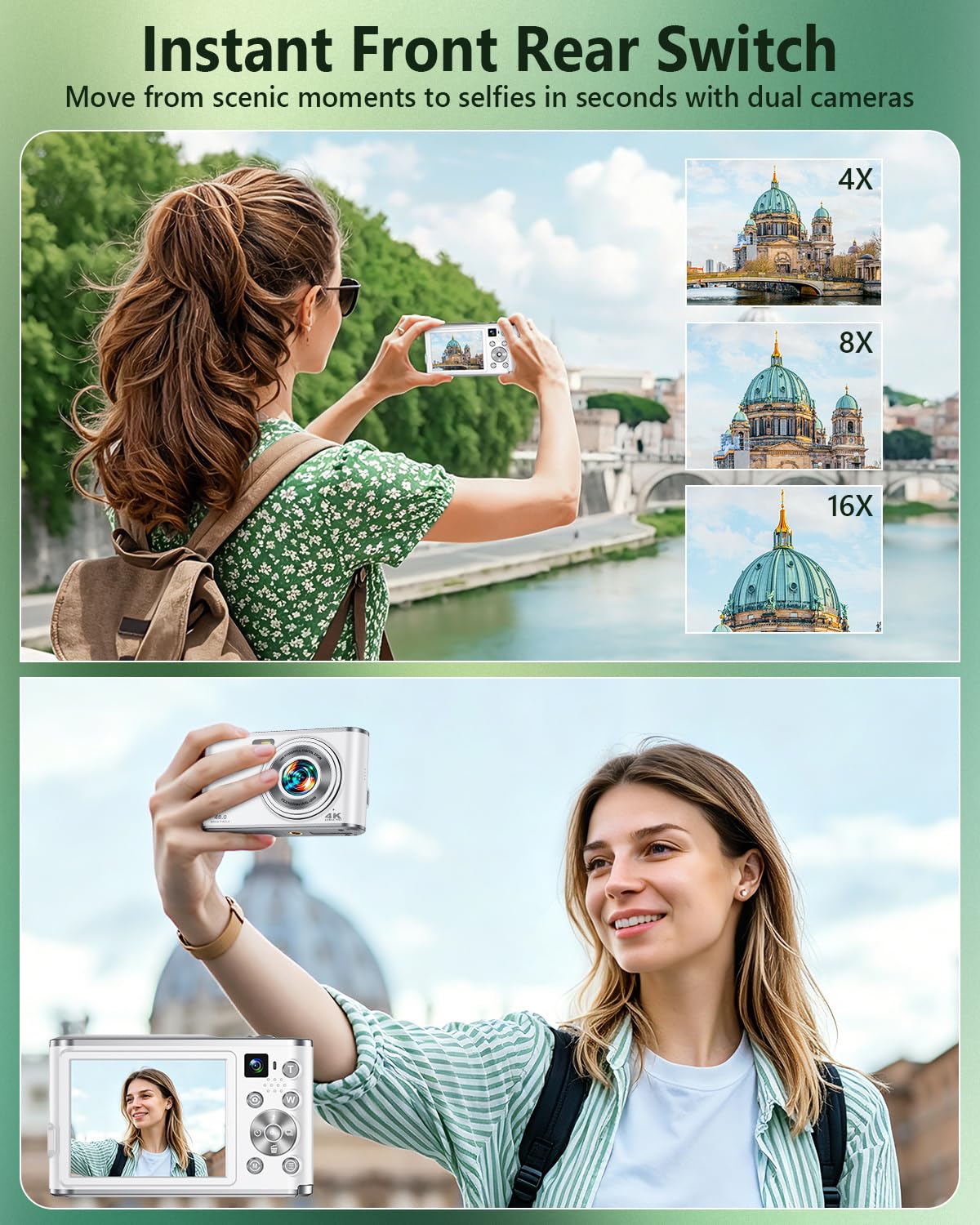 YOODEE dual-lens selfie mode, easy one-click self-portraits.