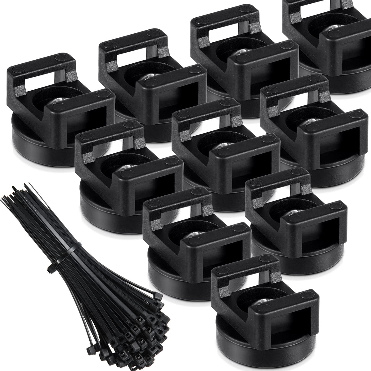 Yookeer magnetic zip tie mount on metal surface for tidy cable organization.
