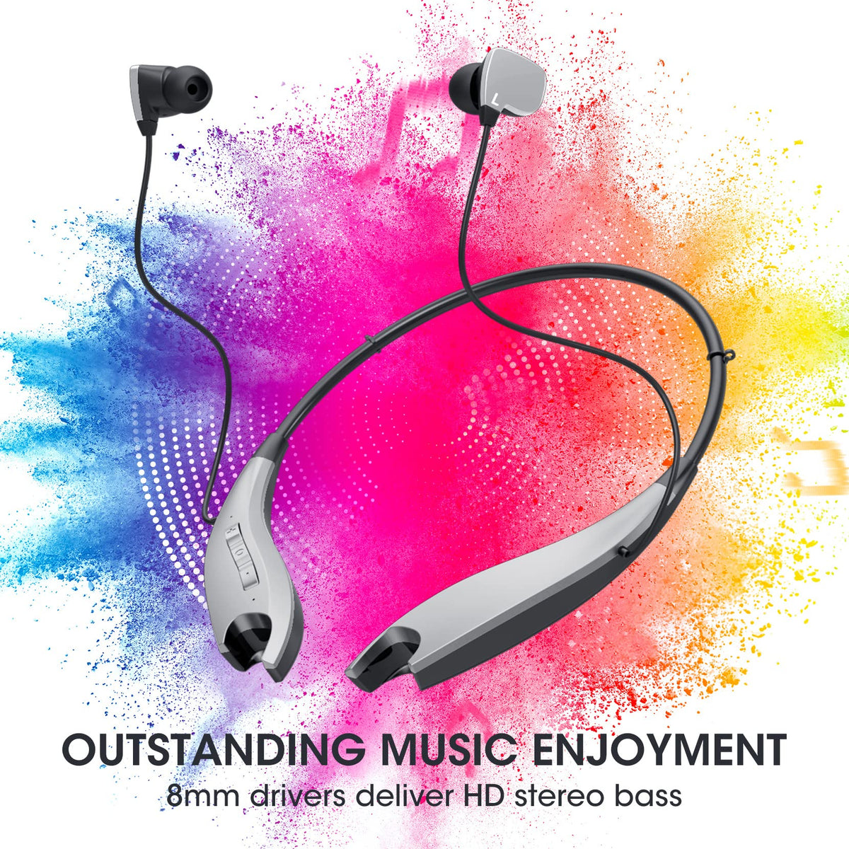 YOSDOM magnetic shark-jaw earbuds clipped to band preventing loss and tangles