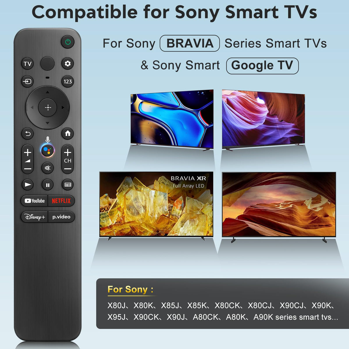 YOSUN remote with 4 shortcut keys for faster streaming access on Sony Bravia