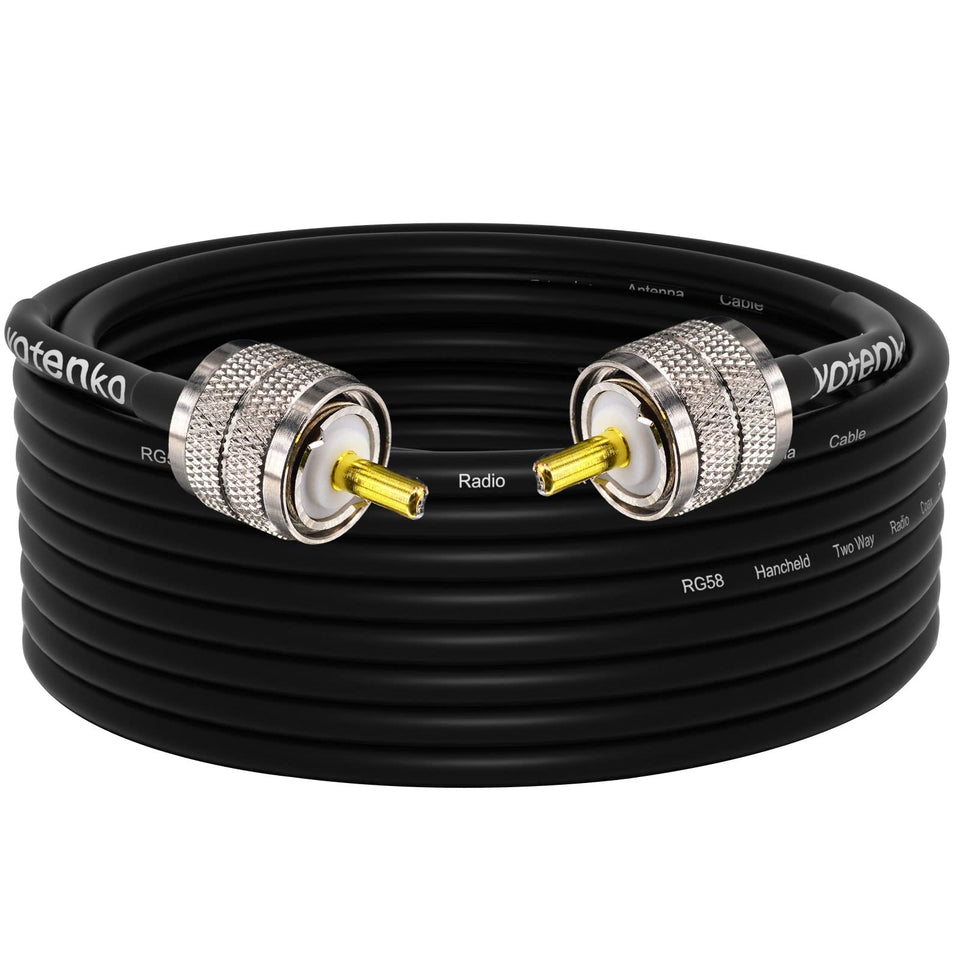 YOTENKO coax cable close-up of PL259 connector for reliable connections