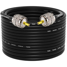 YOTENKO front view of 75ft RG58 cable showing PL259 ends for reliable connections