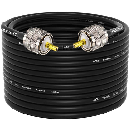 YOTENKO front view of 75ft RG58 cable showing PL259 ends for reliable connections