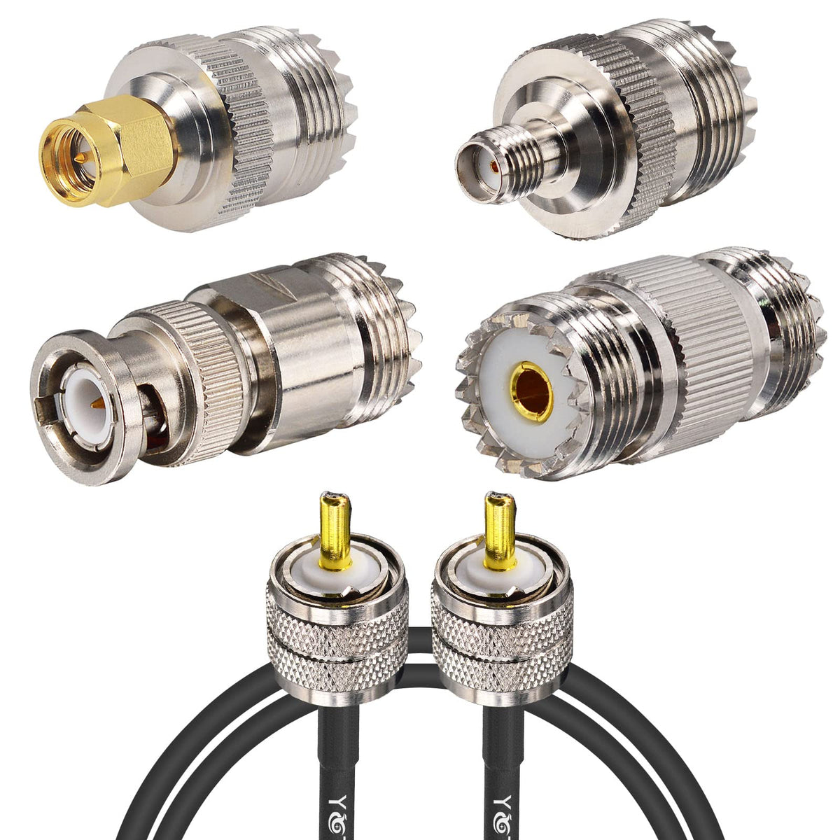YOTENKO PL259 SO239 adapter kit 4-pack shown for versatile ham radio connections and quick setups.