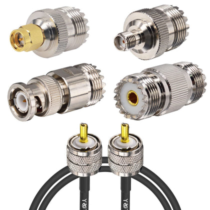 YOTENKO PL259 SO239 adapter kit 4-pack shown for versatile ham radio connections and quick setups.