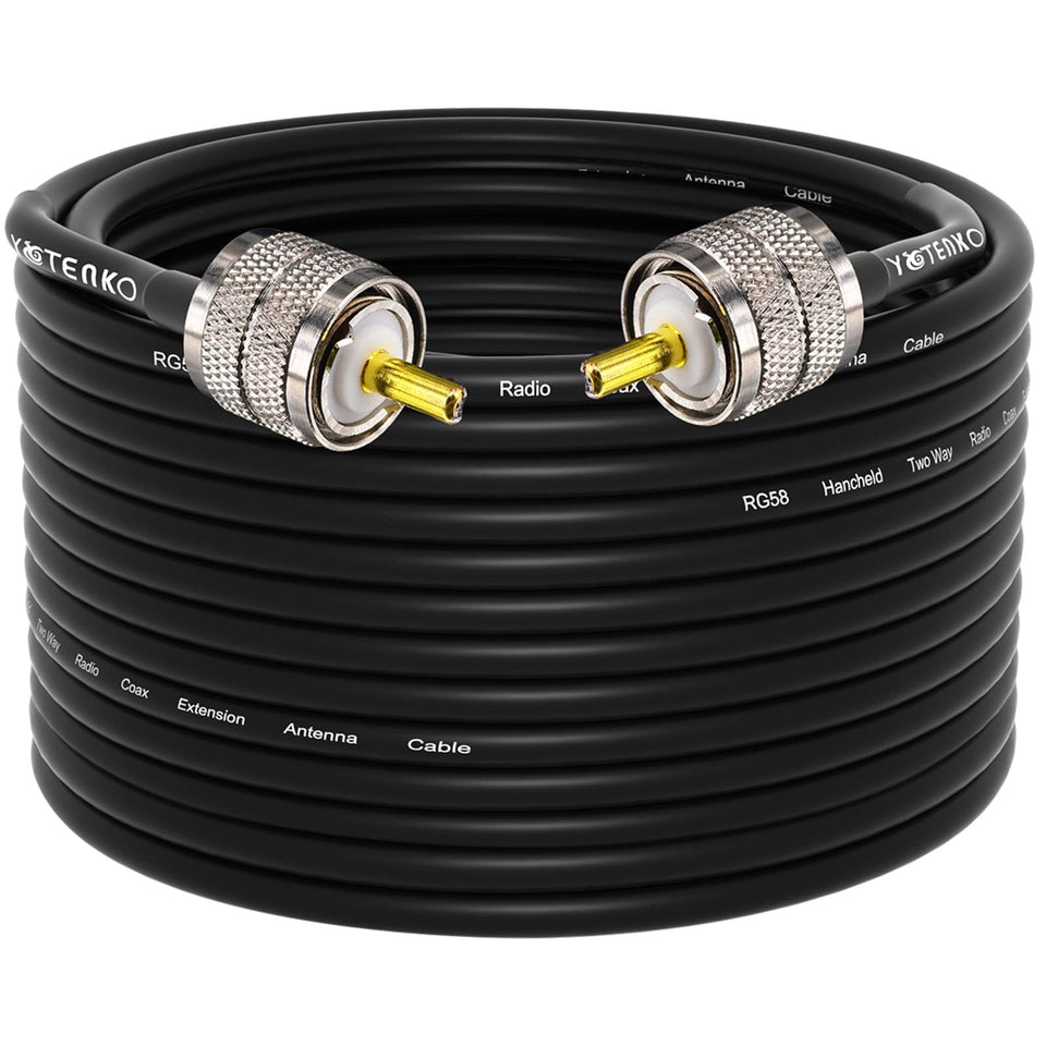 YOTENKO RG58 coaxial cable 60ft with PL259 connectors for CB and ham radio use.
