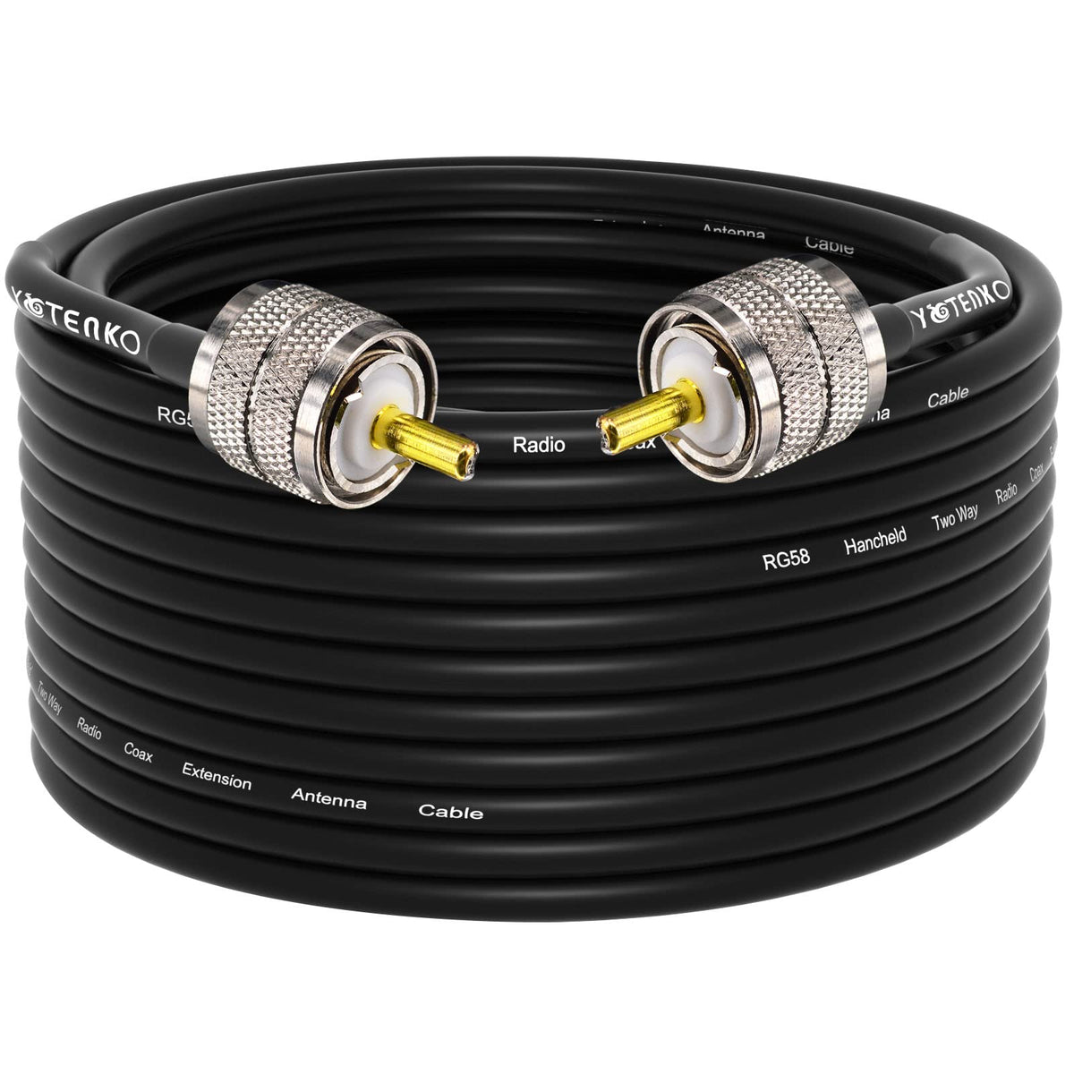 YOTENKO RG58 coaxial cable with 6cm strain relief for durable, field-ready connections.
