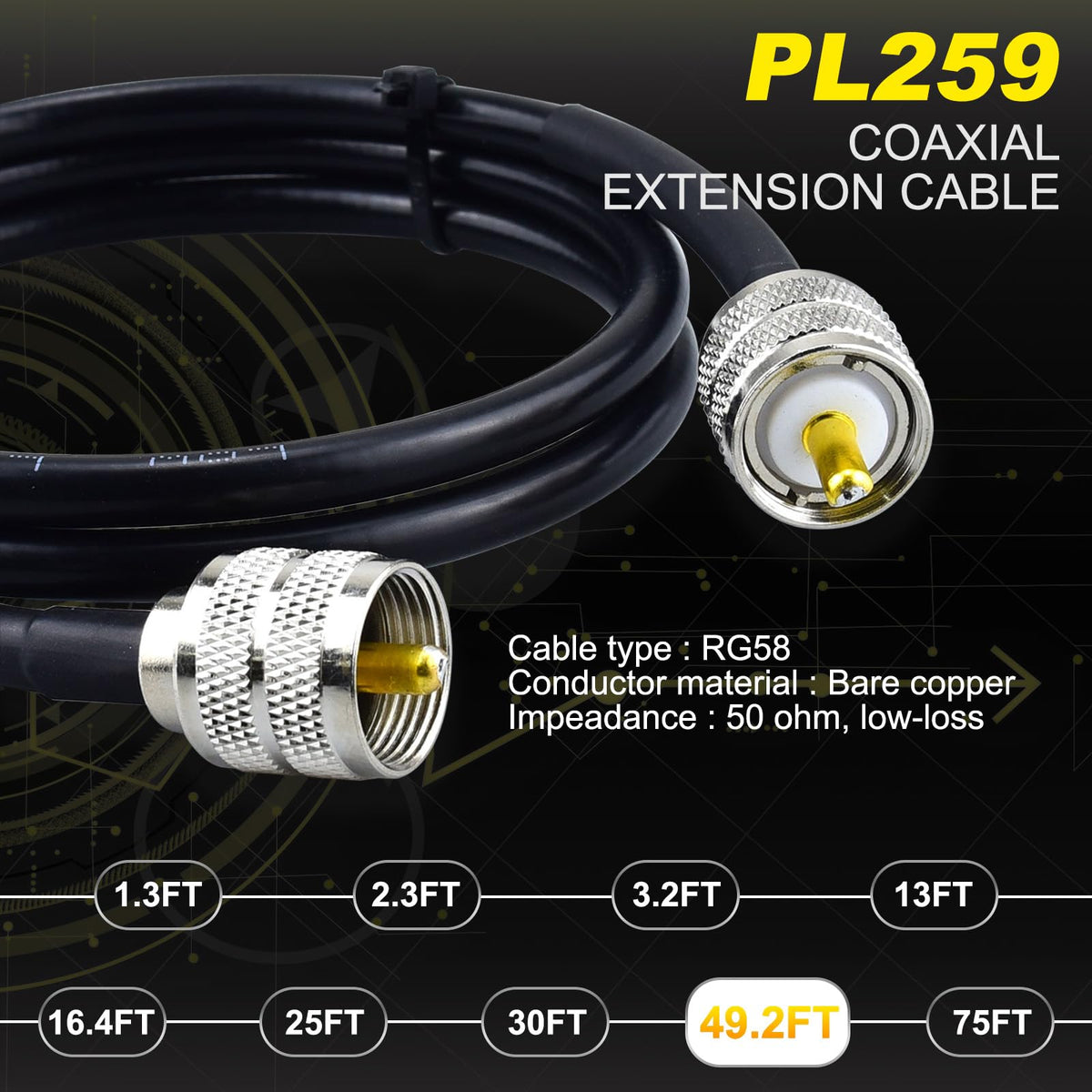 YOTENKO RG58 cable optimized for HF/VHF bands in ham and CB radio use.