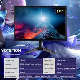 YOTETION 19-inch monitor VGA port supports legacy connections.
