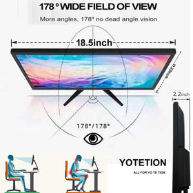 YOTETION VESA 75x75 mount compatibility shown with wall or arm mounting.