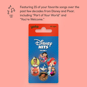 YOTO Disney Hits card for travel, ideal for car trips with simple playback.