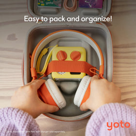 Yoto close-up of cable hole allowing secure listening while protected