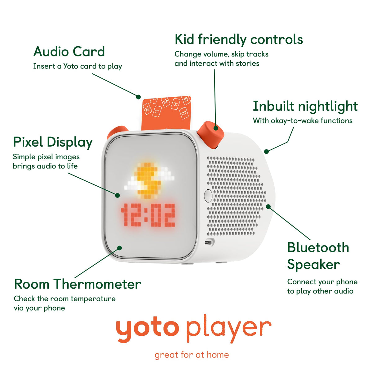 YOTO Player 3rd Gen audiobooks card insert demonstrates easy, removable content access.