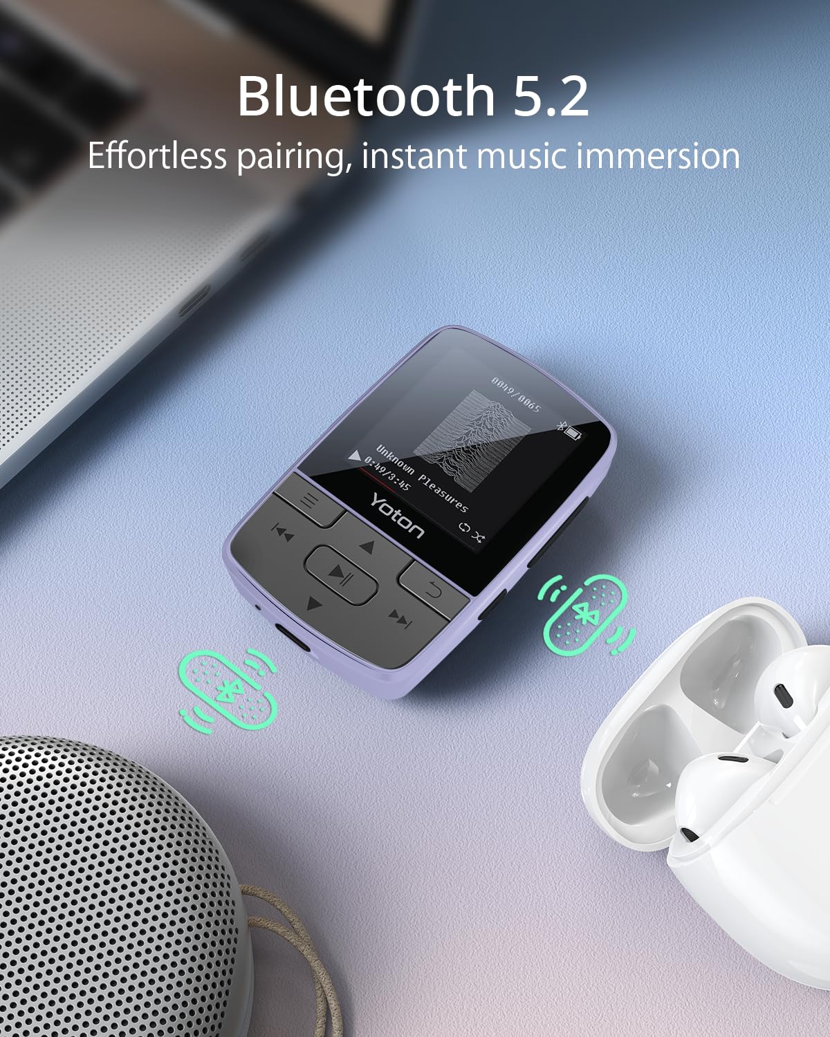 YOTON ultra-lightweight MP3 player, 28g, ideal for workouts.