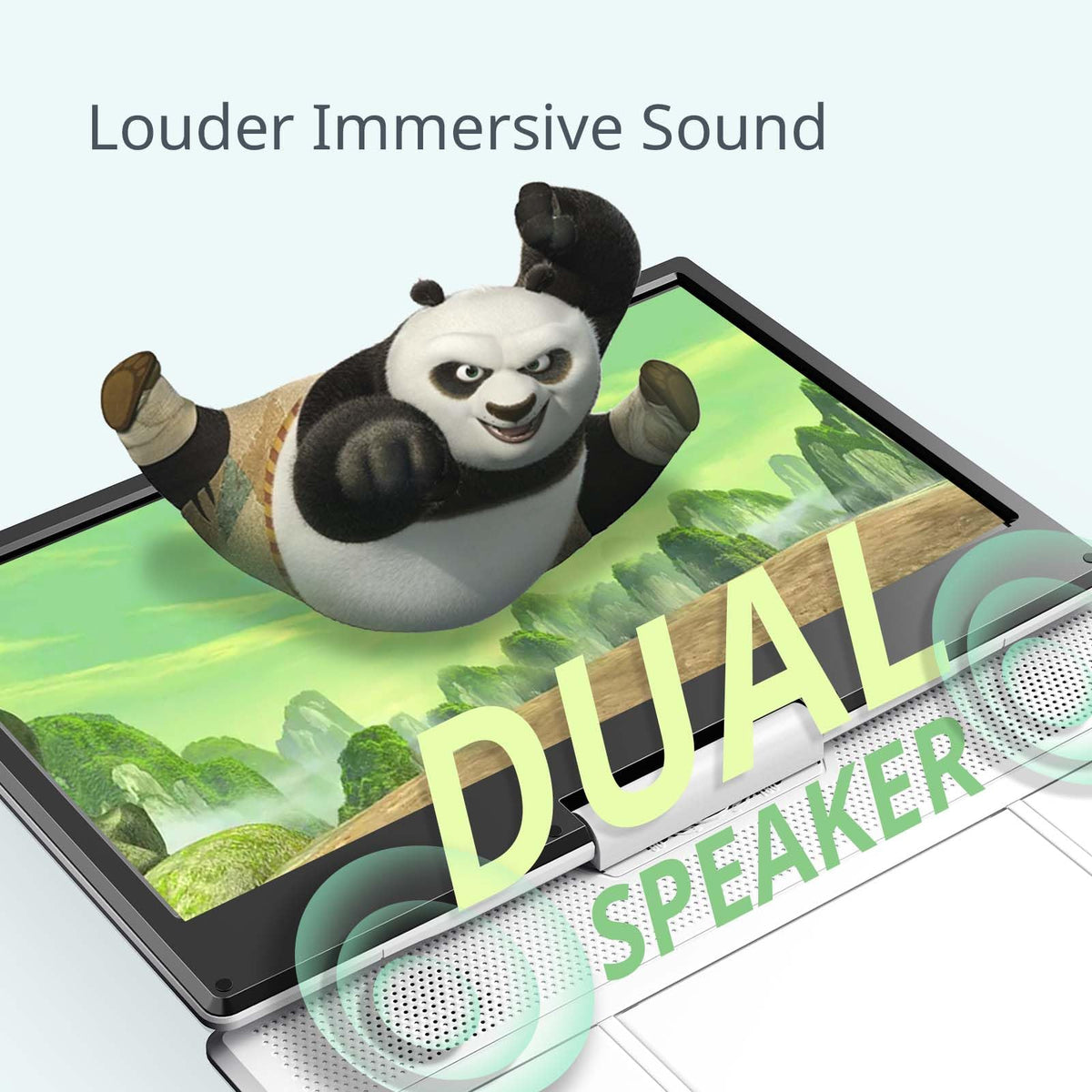 YOTON connected to TV showing synced playback, expands viewing size