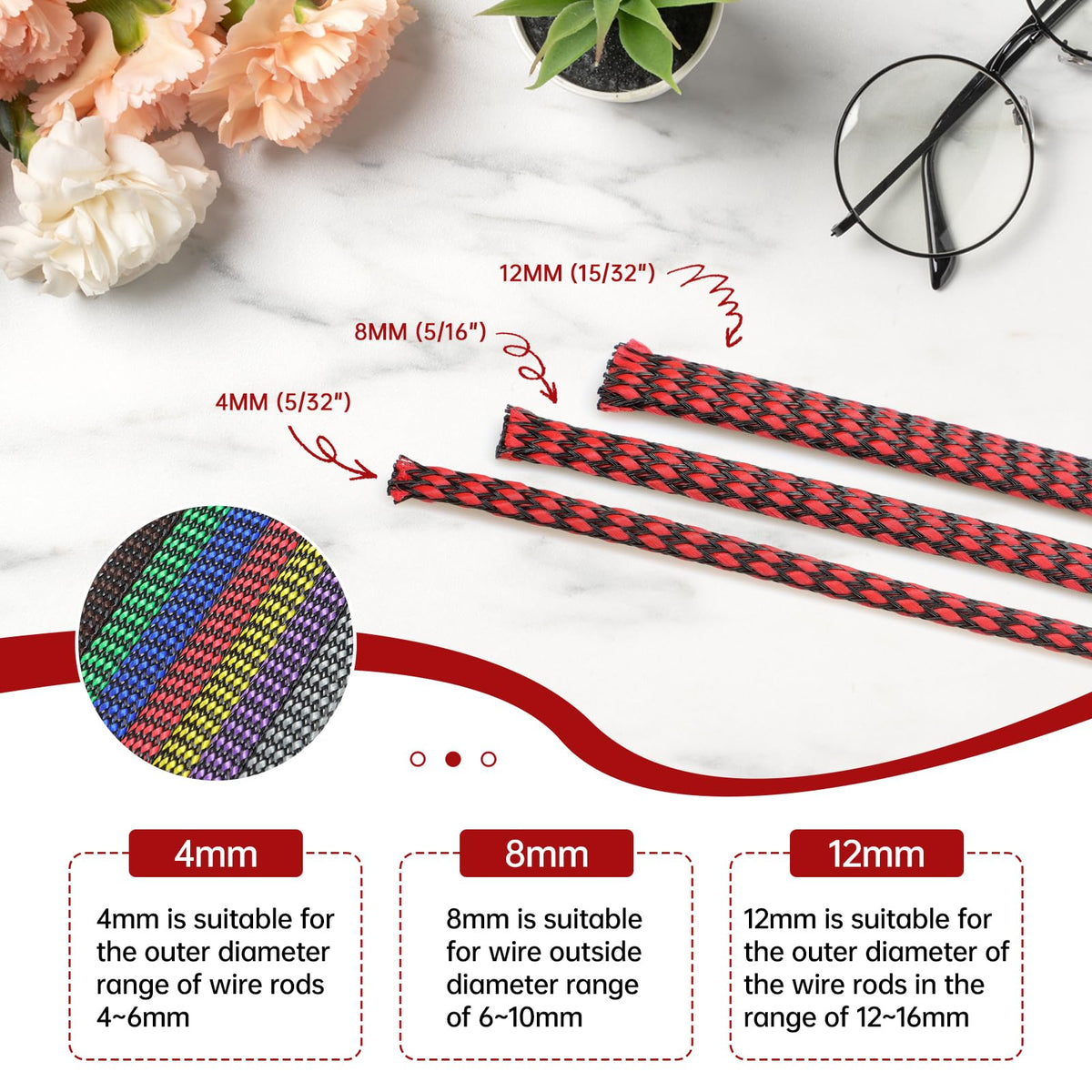 YOUBO braided sleeve in multiple colors complements home decor.