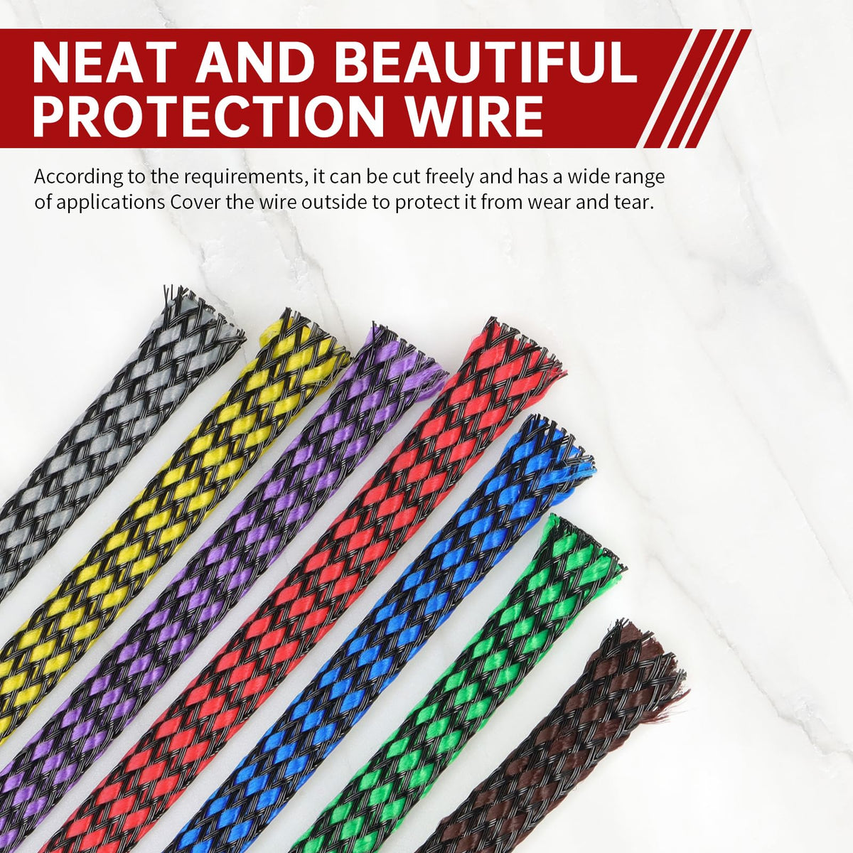 YOUBO cable sleeve organizes messy desk cables neatly.