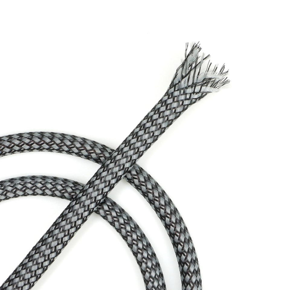 YOUBO Expandable braided cable sleeve in gray-black neatly conceals and protects cables.