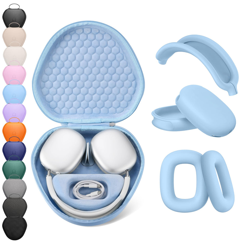 Youtec AirPods Max Case Light Blue front view showing sleek protection and fit