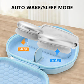 Youtec AirPods Max Case Light Blue highlighting sleep mode for energy efficiency
