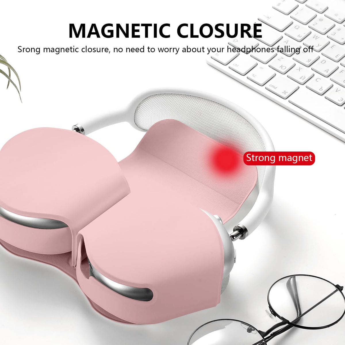 Youtec AirPods Max case in pink, side view showing slim profile.