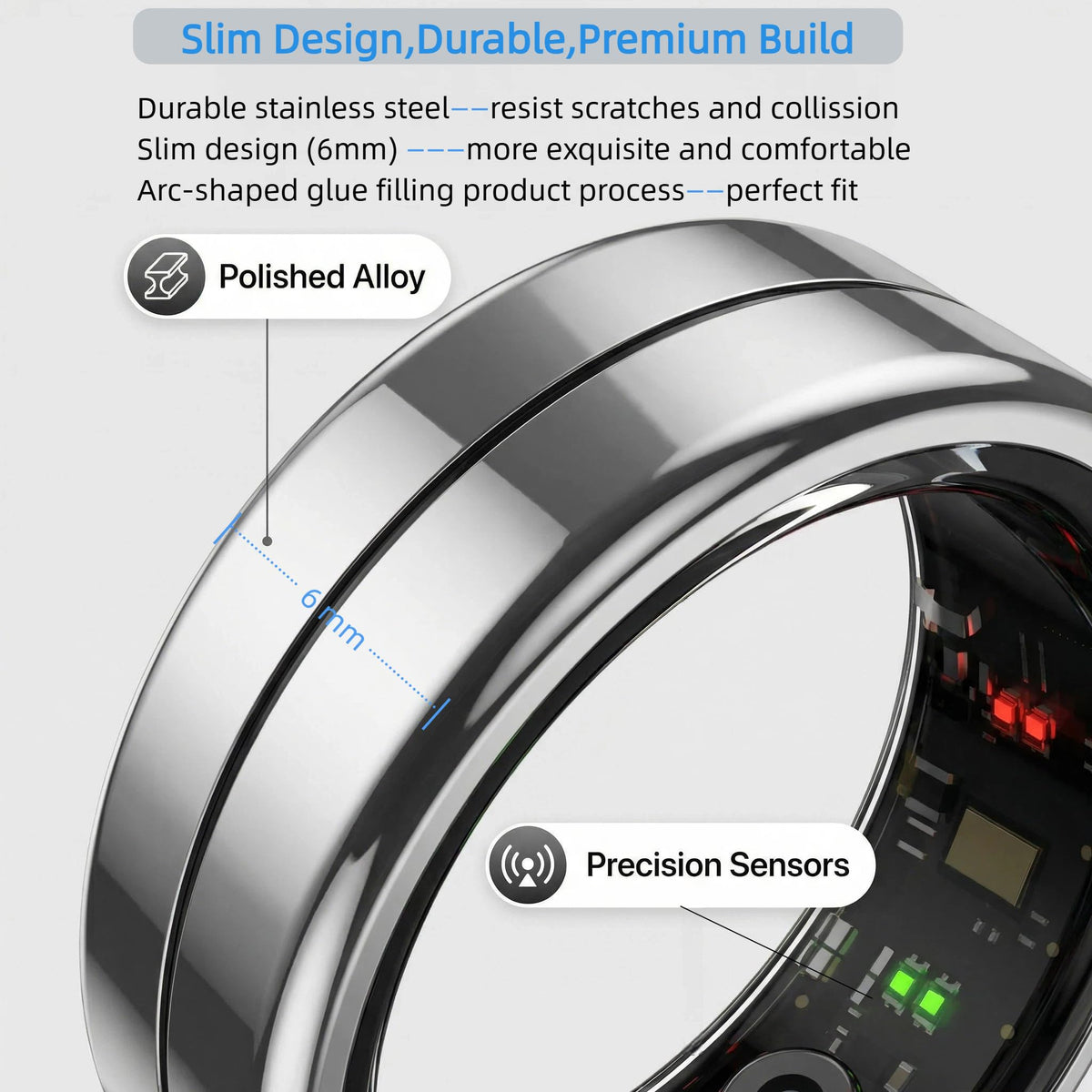 YouthWhisper ring next to coin size comparison showing compact form and unobtrusive fit benefit