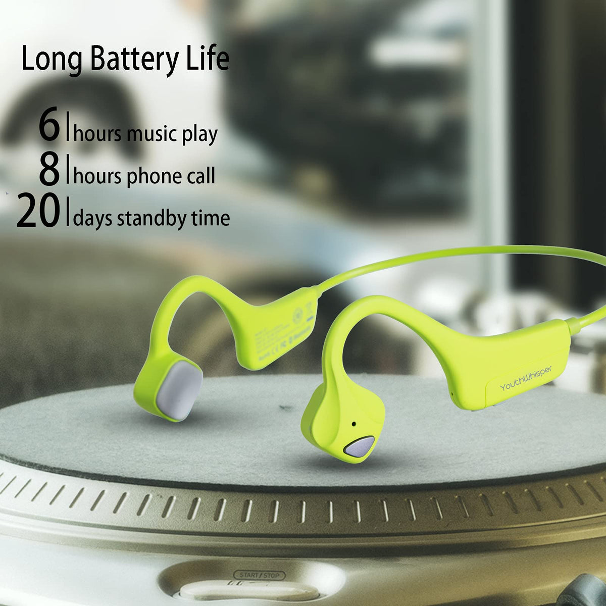 YouthWhisper transducer close-up highlighting bone conduction contact and clear audio
