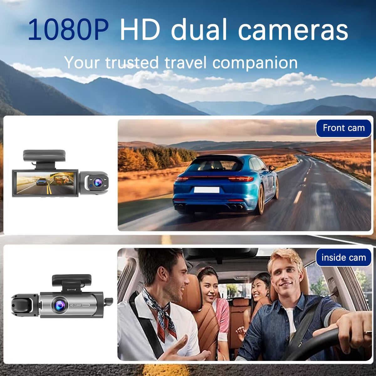 YOVDA interior dash cam rotatable 180 degrees for cabin coverage