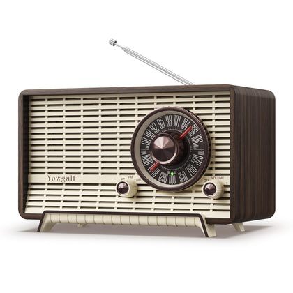 YOWGULF front view wooden radio showing classic design and clear controls for improved usability