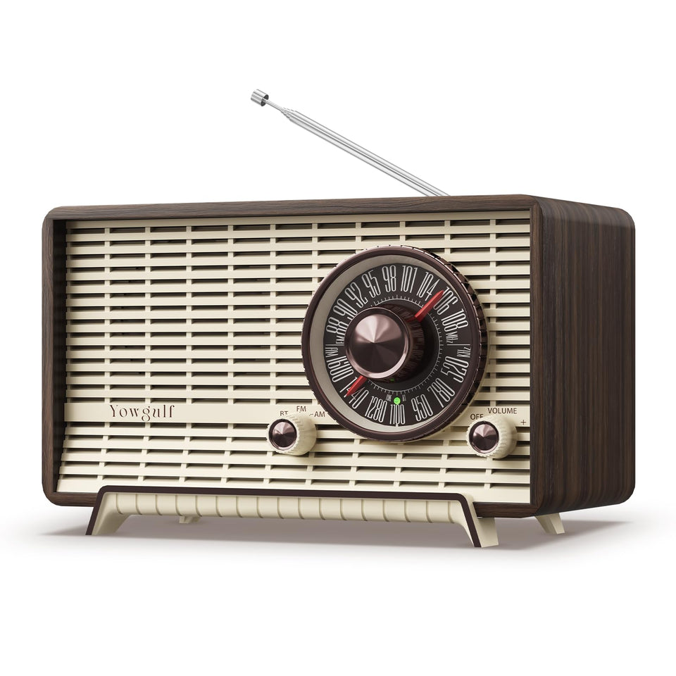 YOWGULF front view wooden radio showing classic design and clear controls for improved usability