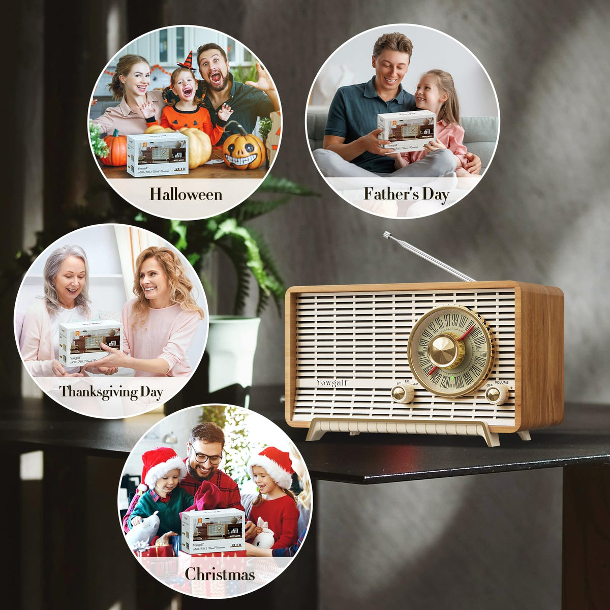 YOWGULF radio in a living room setting adding vintage charm and music
