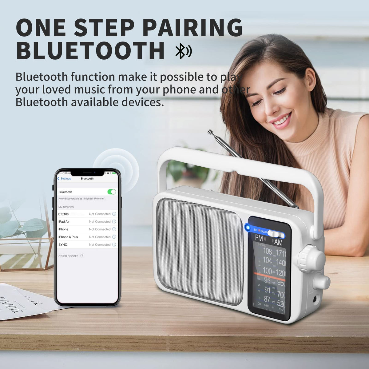 YOWGULF speaker and knobs side view highlighting loud clear sound and accessibility
