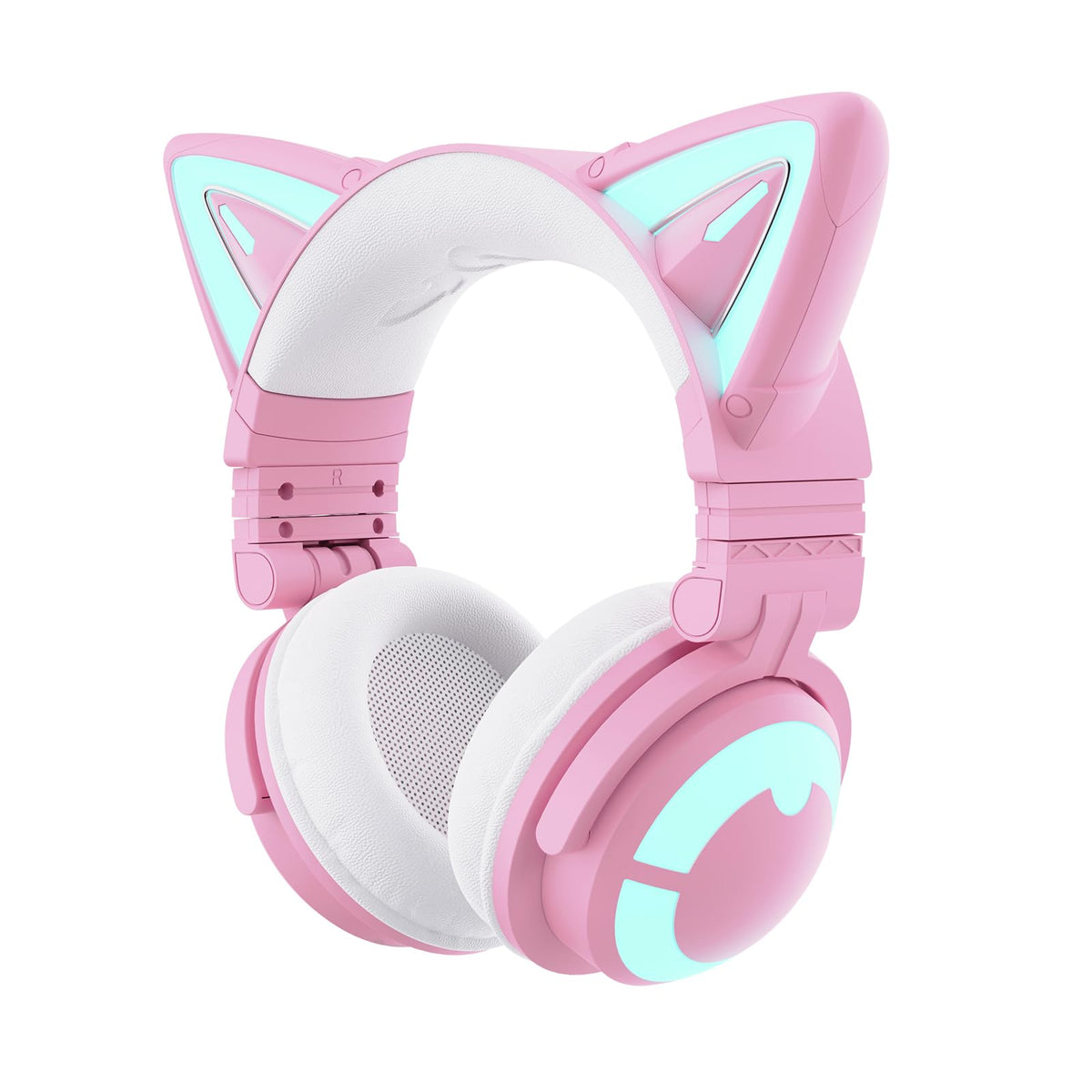 YOWU Cat Ear Headphones front view in pink for immersive gaming and music