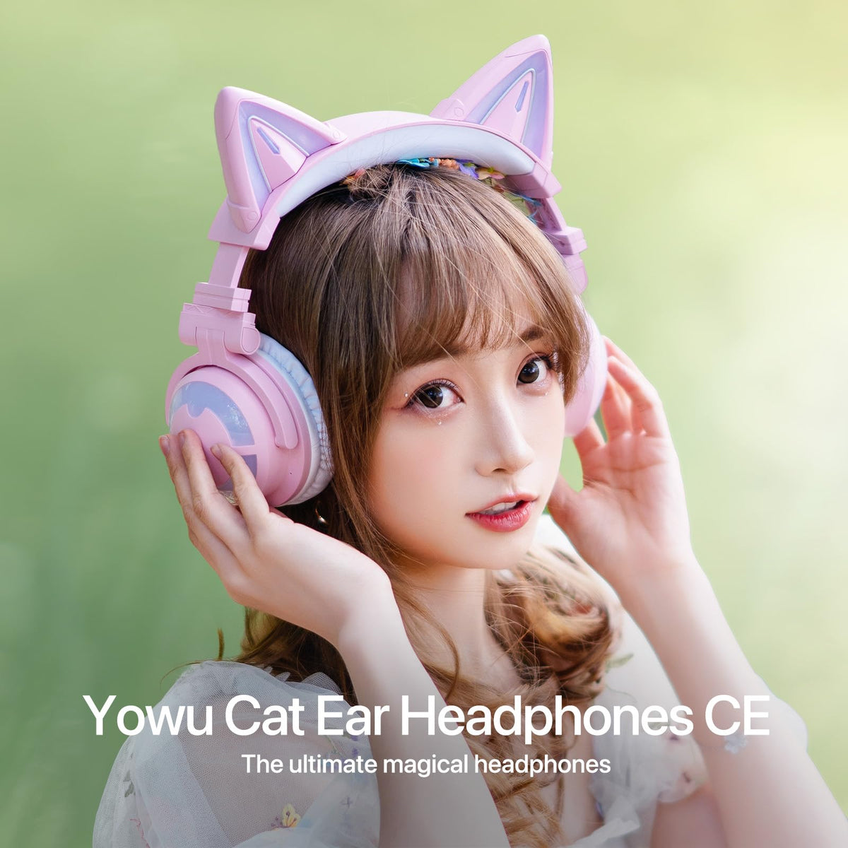 YOWU Cat Ear Headphones wired connection illustrates versatile gaming setup