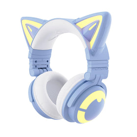 YOWU Cat Ear Headphones with RGB lighting highlight the headset for gaming ambiance