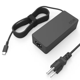 Travel-ready YOXYDIF 65W USB-C charger powering a laptop on the move