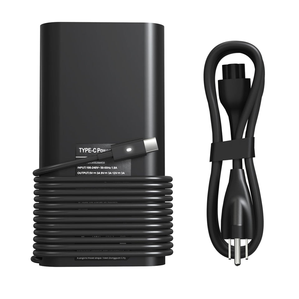 YOXYDIF 90W USB-C charger for Dell Latitude on desk powering a laptop smoothly.