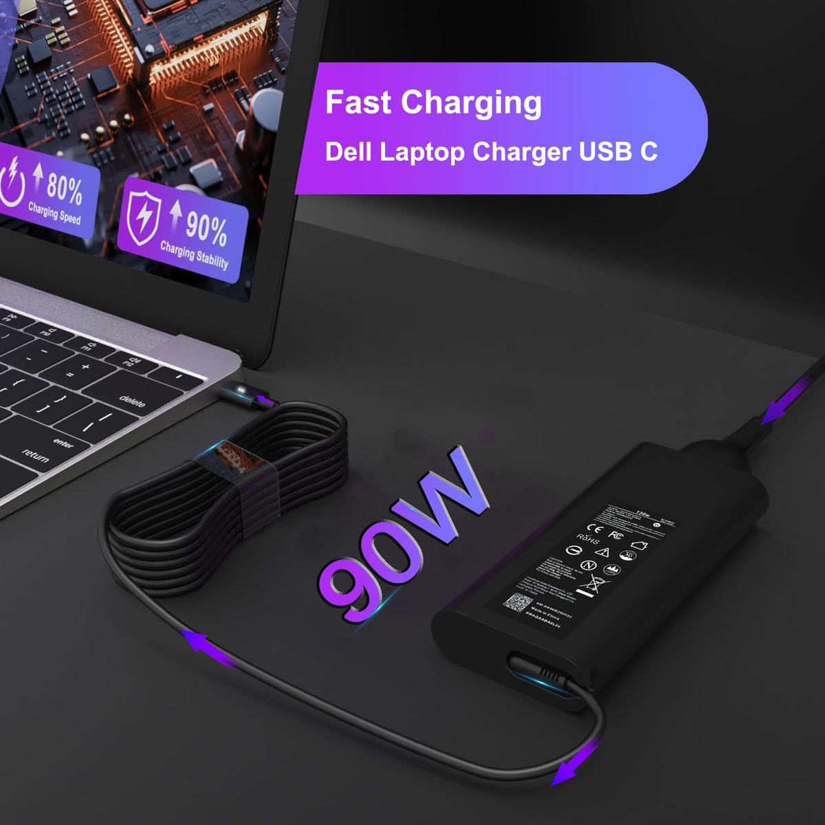 YOXYDIF 90W USB-C charger providing reliable power during long work sessions.