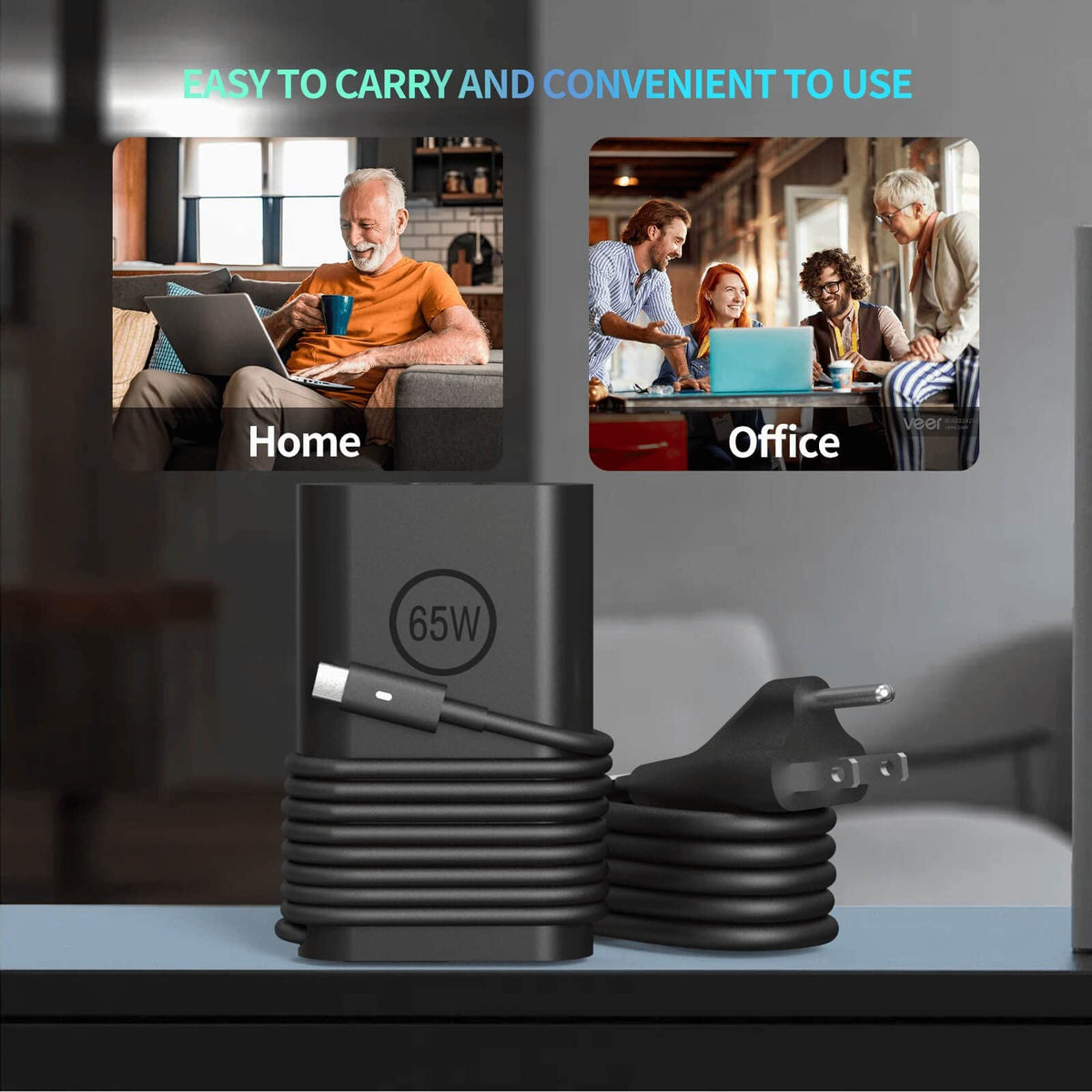 YOXYDIF 65W USB-C adapter keeps your Dell-ready setup powered during meetings.