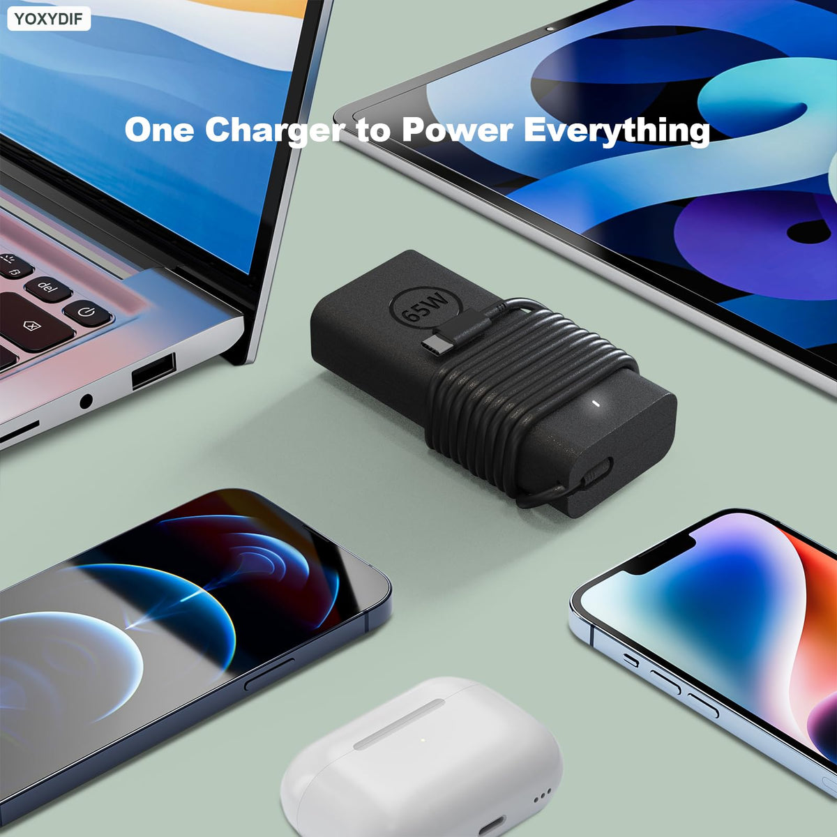 YOXYDIF Slim 65W USB C charger supports XPS laptops for fast power