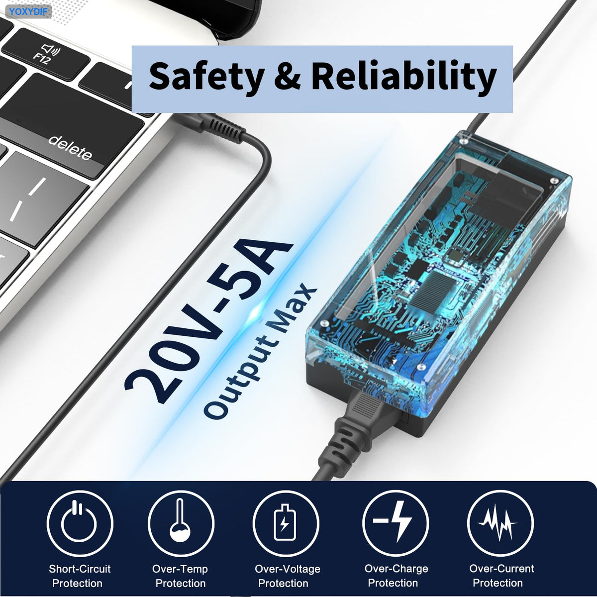 YOXYDIF universal-compatible laptop charger demonstrates wide device support.