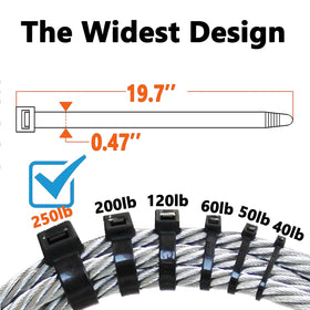 Yoyoellafa 12mm wide zip tie with 250lb tensile strength for heavy-duty use.