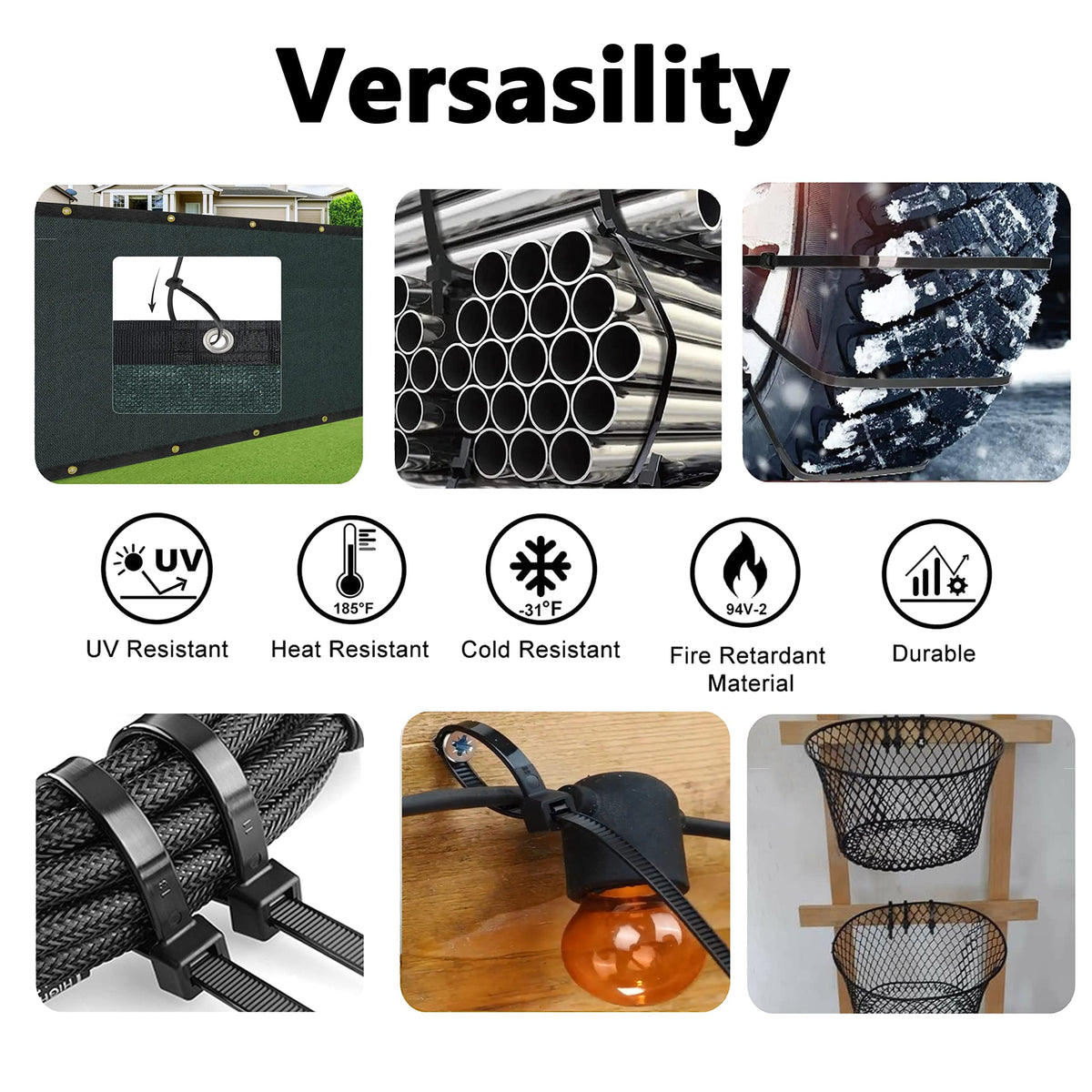 yoyoellafa UV-resistant outdoor zip ties protect cables from sun and rain