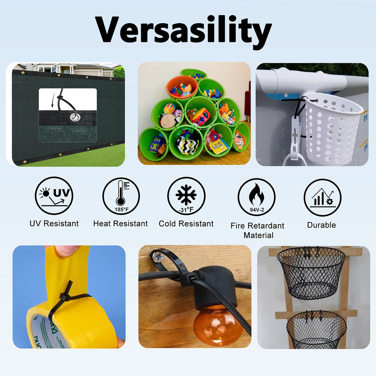 Yoyoellafa reusable zip tie with four-teeth ratchet for reliable reuse.