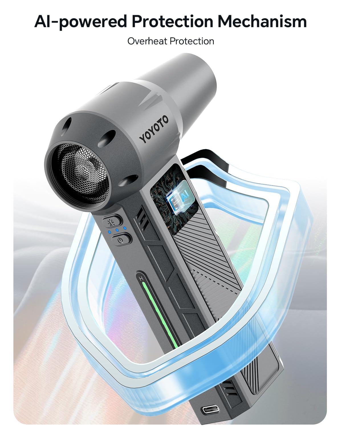 yoyoto LED illuminated in use revealing dark corners and vents